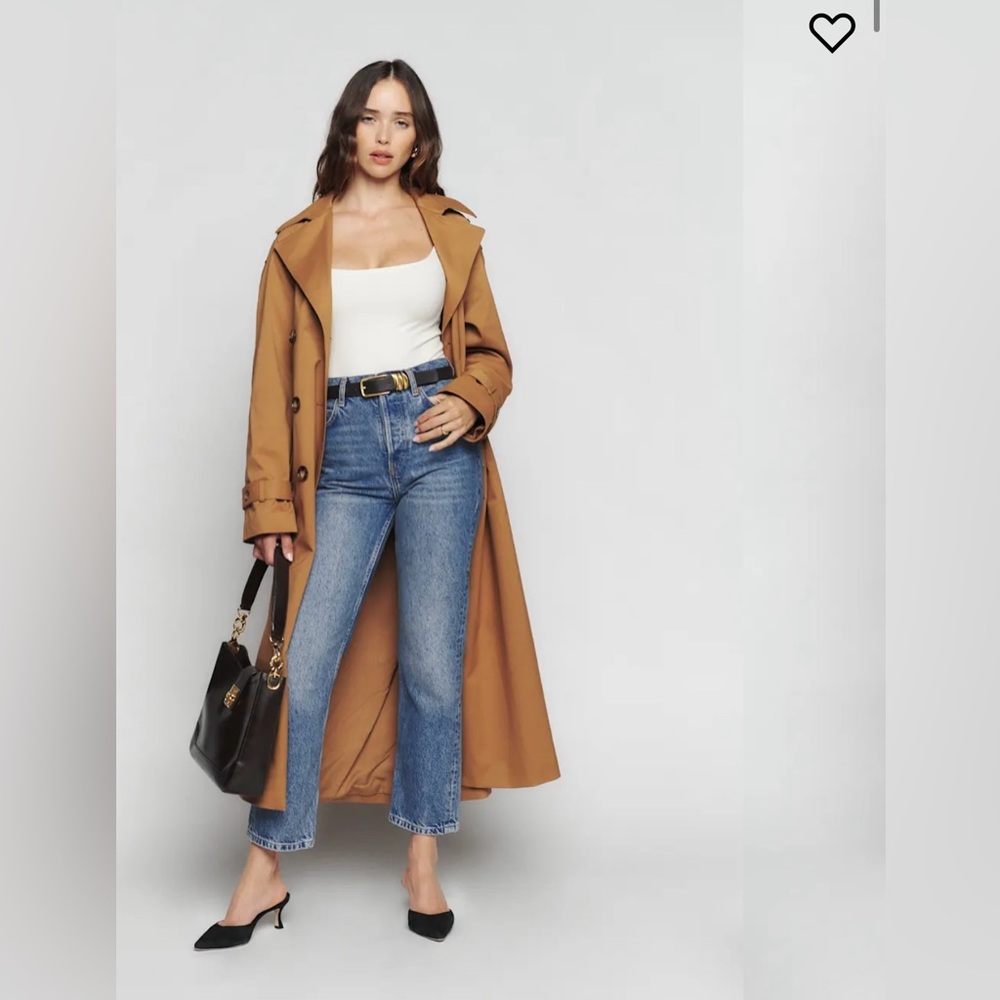 Reformation Classic Blue Denim Cynthia High Rise Straight Cropped Jeans